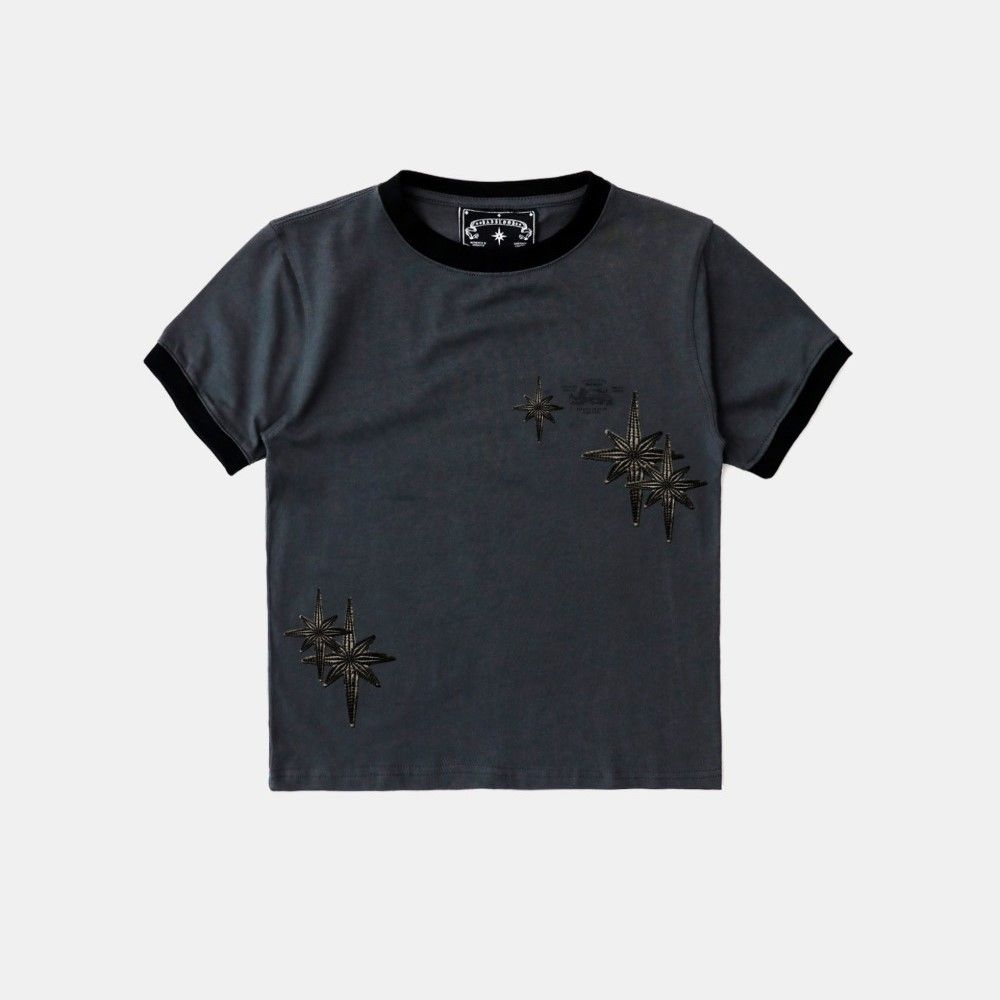  Áo Thun [Unisex] Badblood - [w-tee25-092] Cosmo Multi Patch Ringer T-Shirt Charcoal 