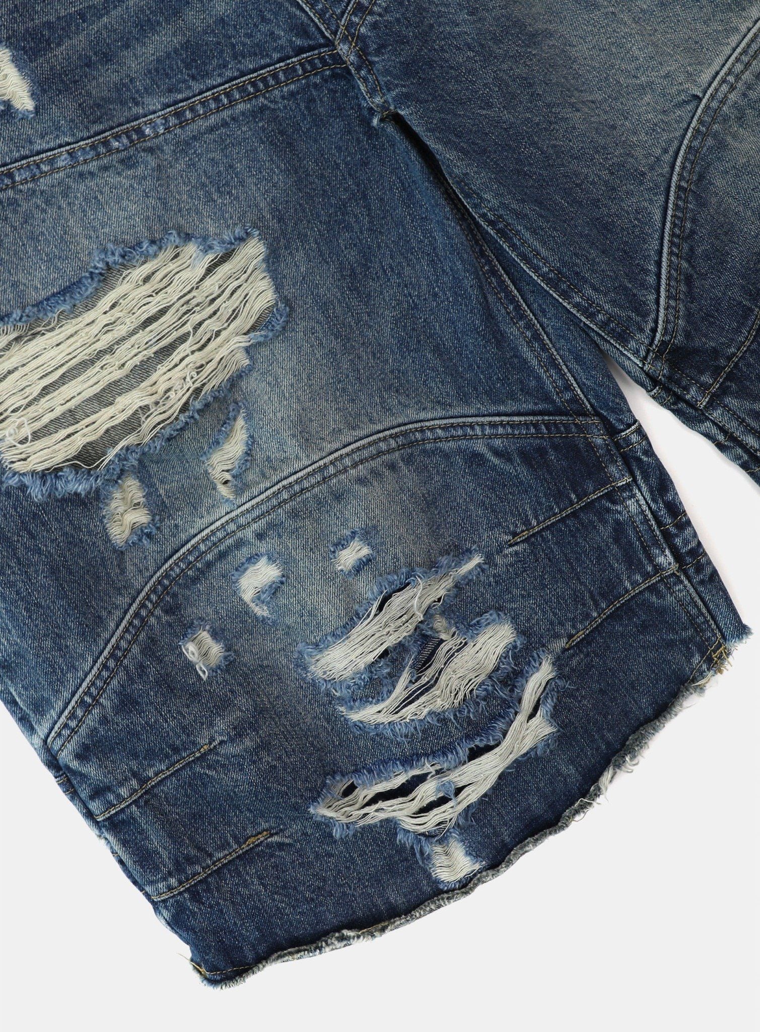  Quần Lửng [Unisex] Badblood - [w-srt25-031] Convex Denim Long Bermuda Pants - Mid Blue 