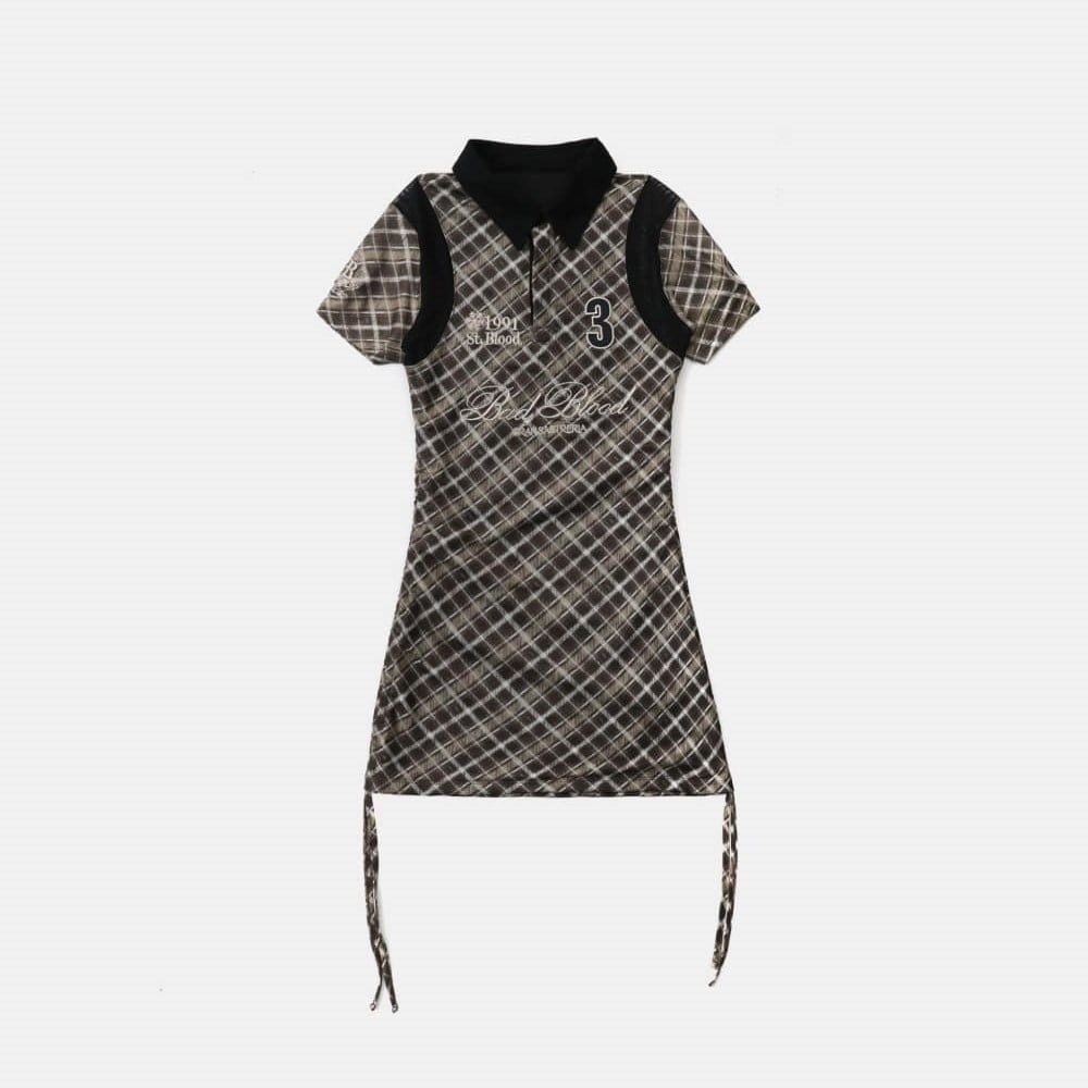  Váy [Nữ] Badblood - [w-drs25-004] Vintage Club Polo Mini Dress Check Brown 