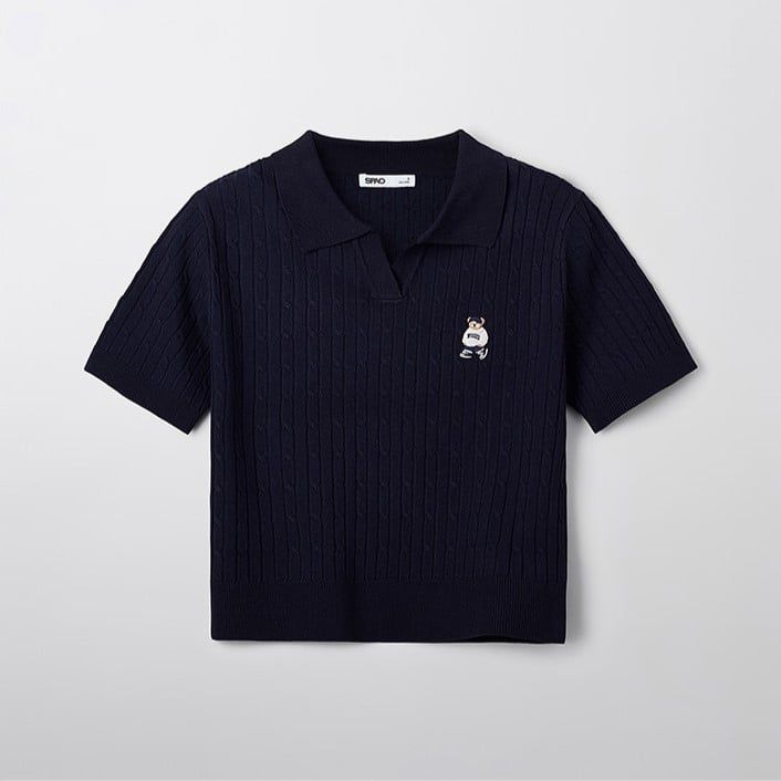  Áo Polo SPAO [Nữ] - Woody Cable Half-open Half-sleeve Knit - SPKWF24G51 