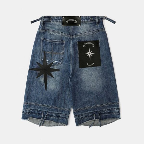 Quần Short [Unisex] Badblood - [w-srt25-031] Convex Denim Long Bermuda Pants - Mid Blue