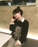  Áo Len ADLV Distressed Bear Knit Black 