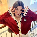  Áo Cardigan Len Nội Địa Hàn Freesize Màu Đỏ 