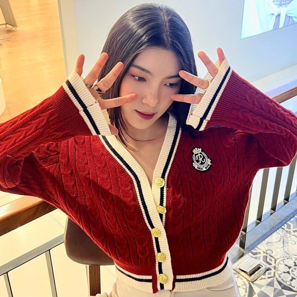  Áo Cardigan Len Nội Địa Hàn Freesize Màu Đỏ 