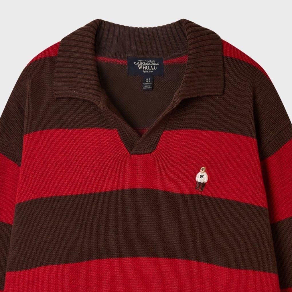  Áo Sweater Whoau [Unisex] - Steve Open Collar Stripe Pullover - WHKAG4951U 