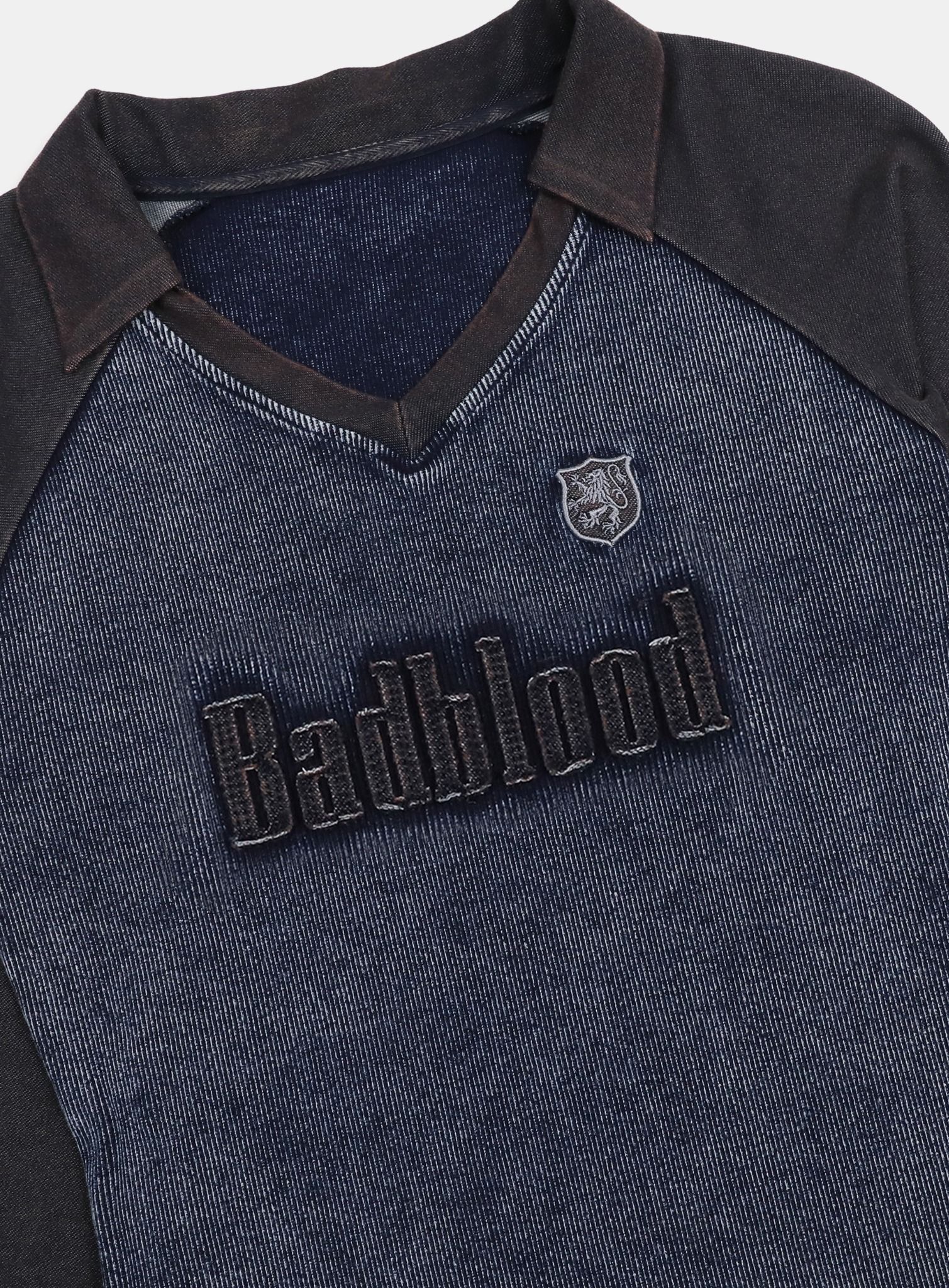  Áo Thun Dài Tay [Unisex] Badblood - [w-tee25-016] Rusty Denim V-Neck Long Sleeve Blue 
