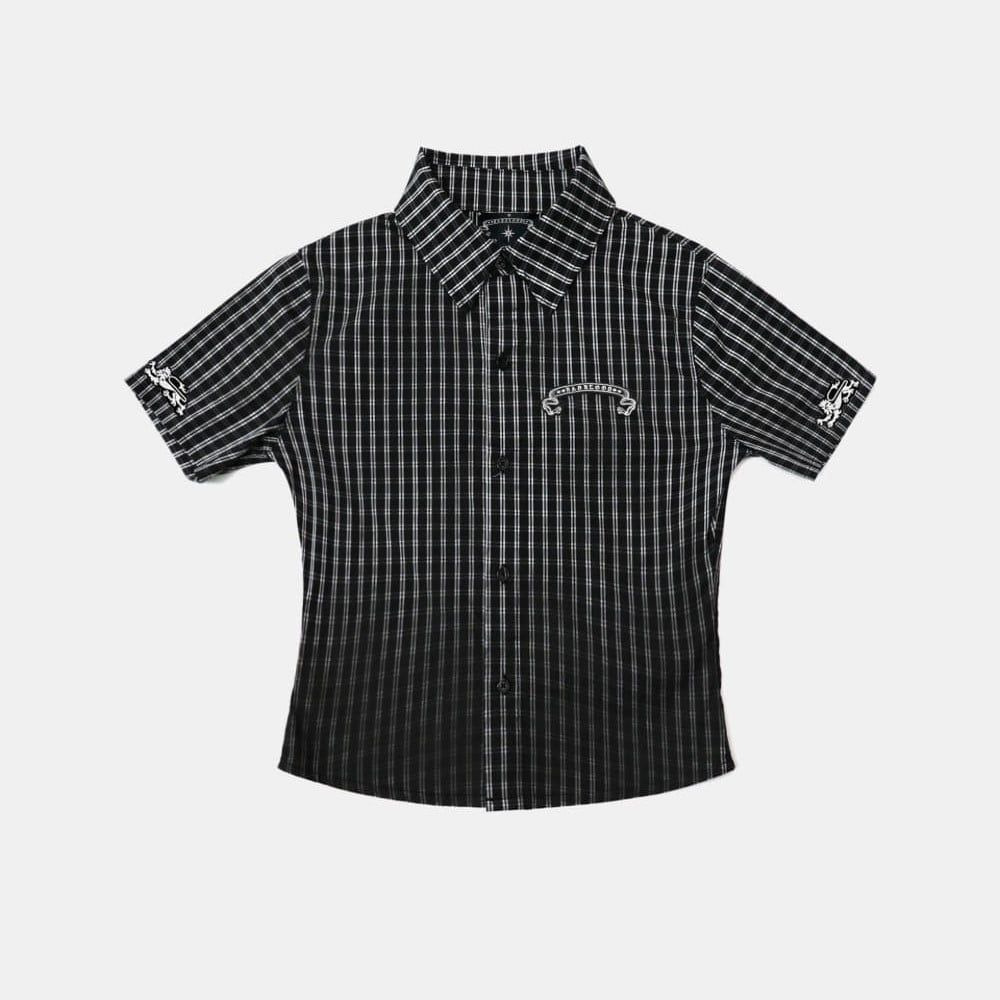  Áo Sơ Mi [Unisex] Badblood - [w-sht25-009] Cosmo Graphic Short Sleeve Shirt Black Check 