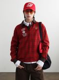  Áo Sweater [Unisex] Badblood - [w-sweatshirt24-013] Classic Check Rugby Shirt - Red 