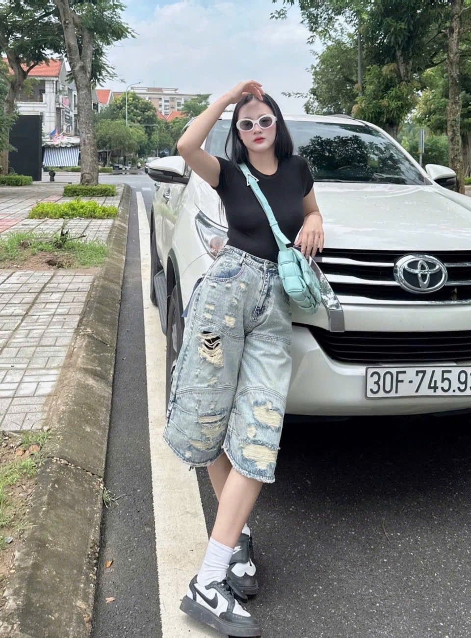  Quần Lửng [Unisex] Badblood - [w-srt25-030] Convex Denim Long Bermuda Pants - Light Blue 