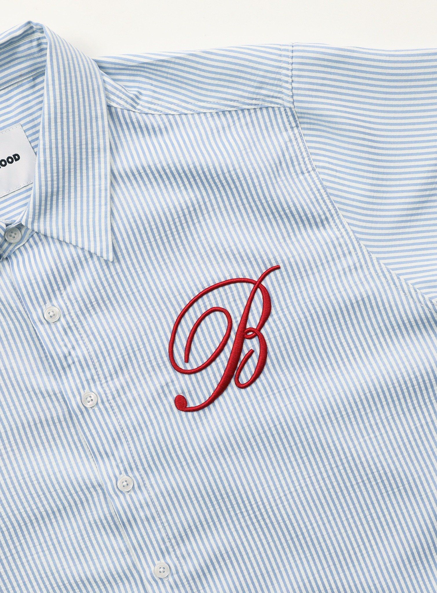  Áo Sơ Mi [Unisex] Badblood - [w-sht24-014] Classic Logo Short Sleeve Shirt Blue/Stripes 