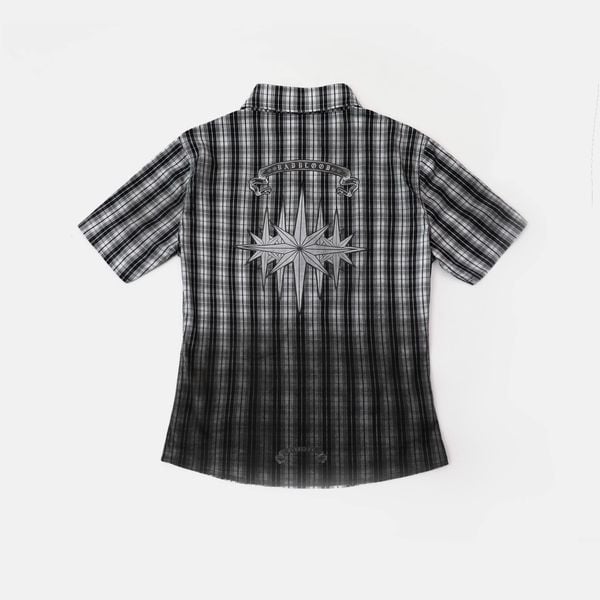 Áo Sơ Mi [Unisex] Badblood - [w-sht25-006] Cosmo Graphic Short Sleeve Shirt White Check