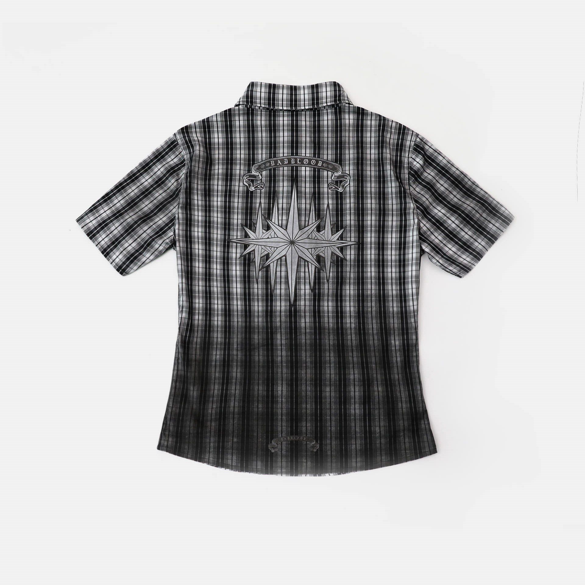  Áo Sơ Mi [Unisex] Badblood - [w-sht25-006] Cosmo Graphic Short Sleeve Shirt White Check 