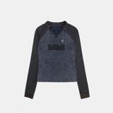  Áo Thun Dài Tay [Unisex] Badblood - [w-tee25-016] Rusty Denim V-Neck Long Sleeve Blue 