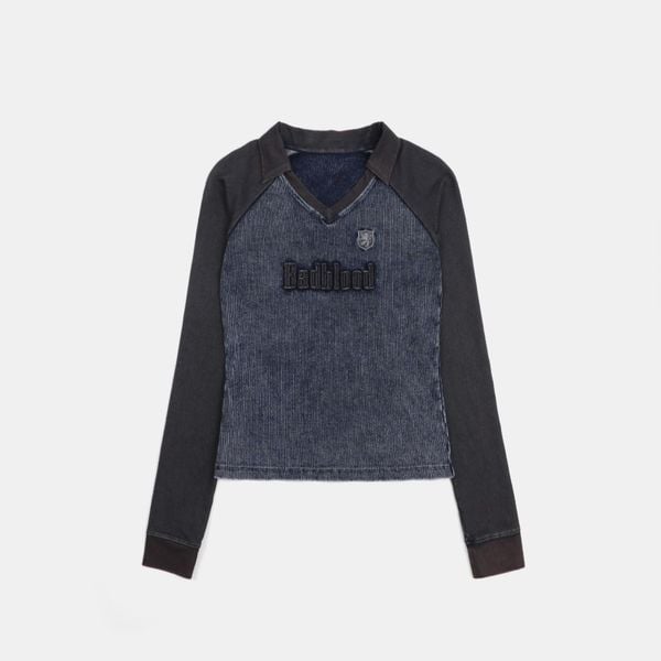 Áo Thun Dài Tay [Unisex] Badblood - [w-tee25-016] Rusty Denim V-Neck Long Sleeve Blue