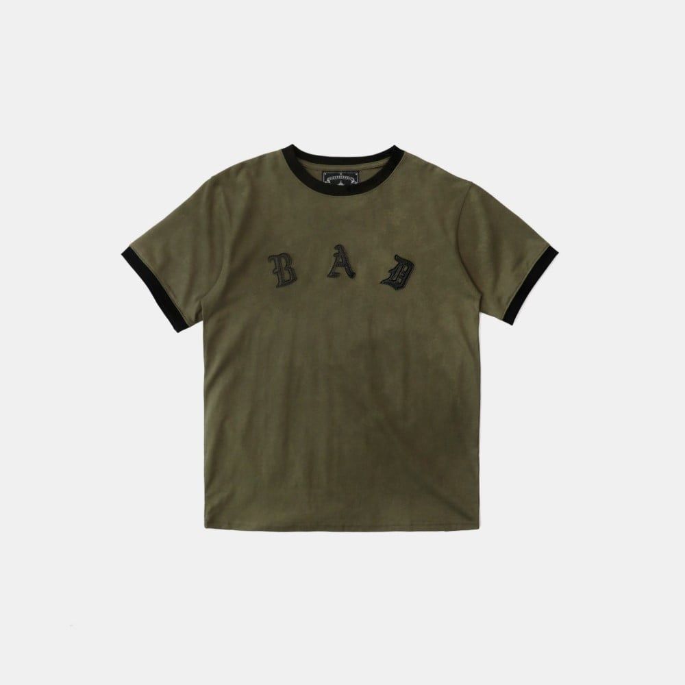  Áo Thun [Unisex] Badblood - [w-tee25-089] Cosmo Bad Patch Ringer T-Shirt Khaki 