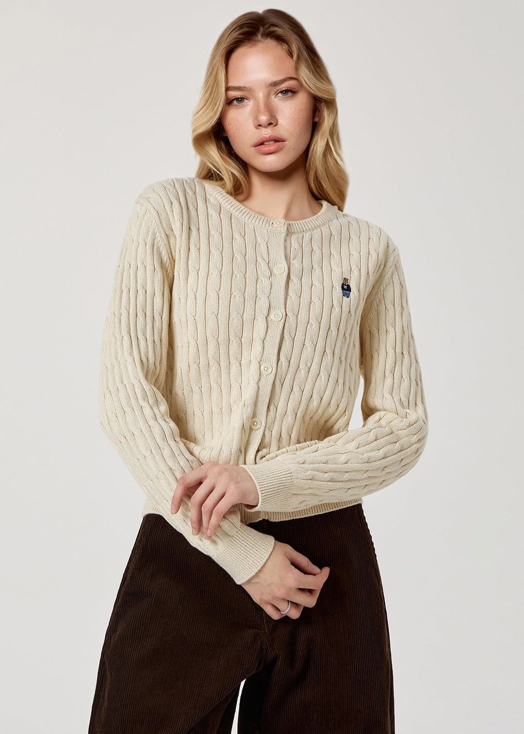  Áo Cardigan Len WHOAU [Nữ] - Steve Cable Cardigan Beige - WHCKG2211F 