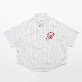  Áo Sơ Mi [Unisex] Badblood - [w-sht24-012] Classic Logo Short Sleeve Shirt White/Stripes 