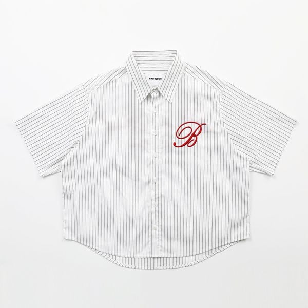 Áo Sơ Mi [Unisex] Badblood - [w-sht24-012] Classic Logo Short Sleeve Shirt White/Stripes