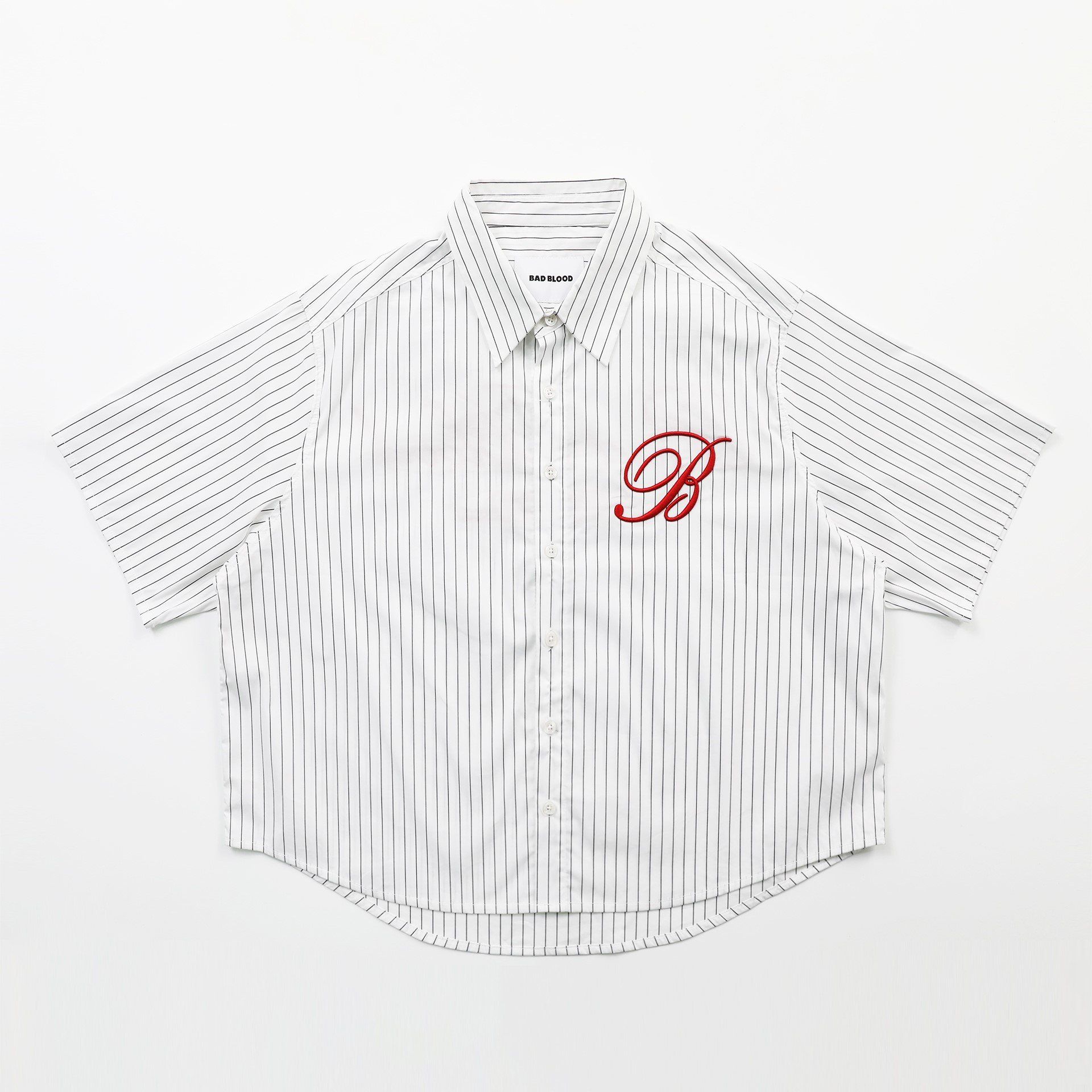  Áo Sơ Mi [Unisex] Badblood - [w-sht24-012] Classic Logo Short Sleeve Shirt White/Stripes 
