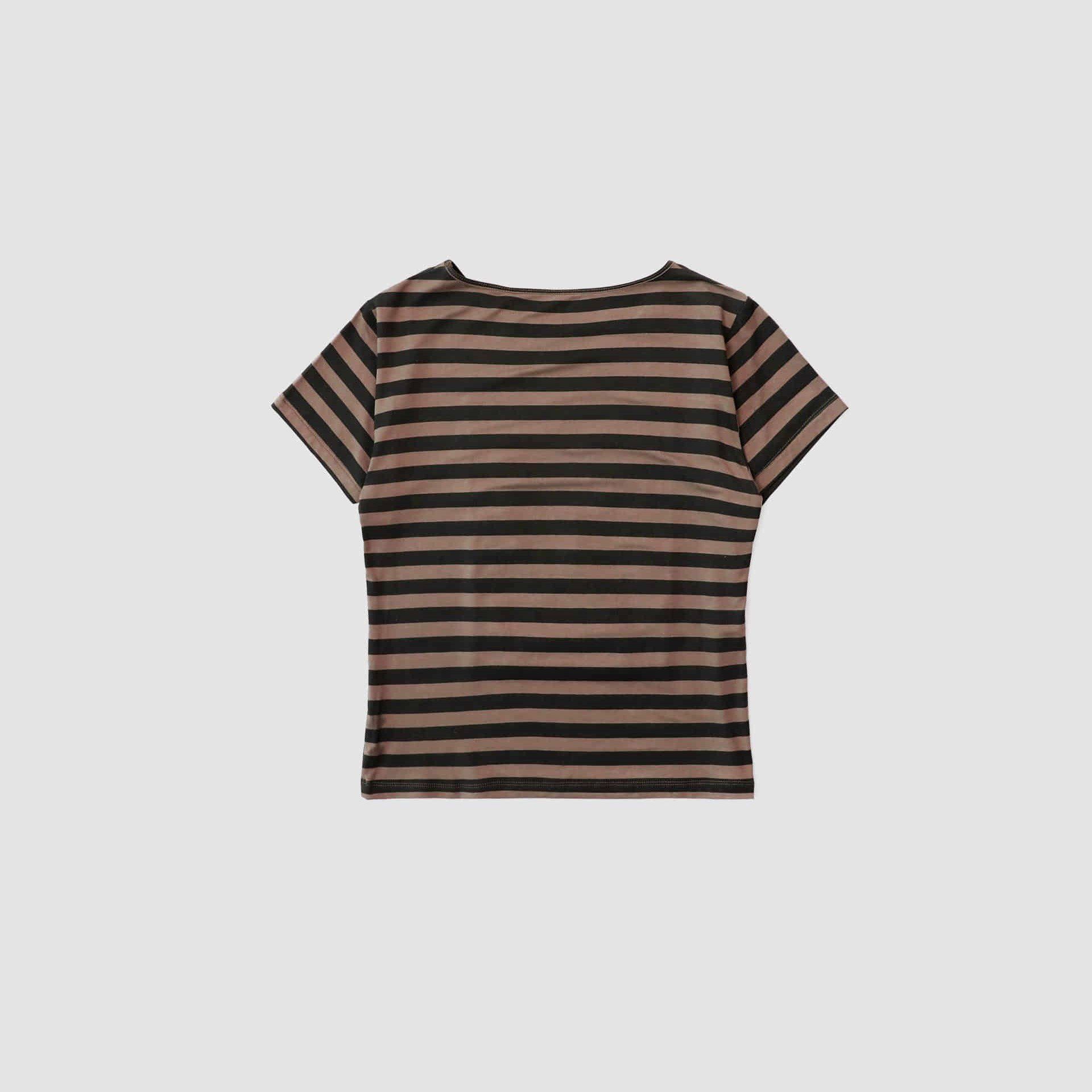  Áo Thun [Unisex] Badblood - [w-tee25-059] Dark Classic Stripe T-Shirt Tobacco/Brown 