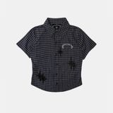  Áo Sơ Mi [Unisex] Badblood - [w-sht25-008] Cosmo Graphic Short Sleeve Shirt Charcoal Blue Check 
