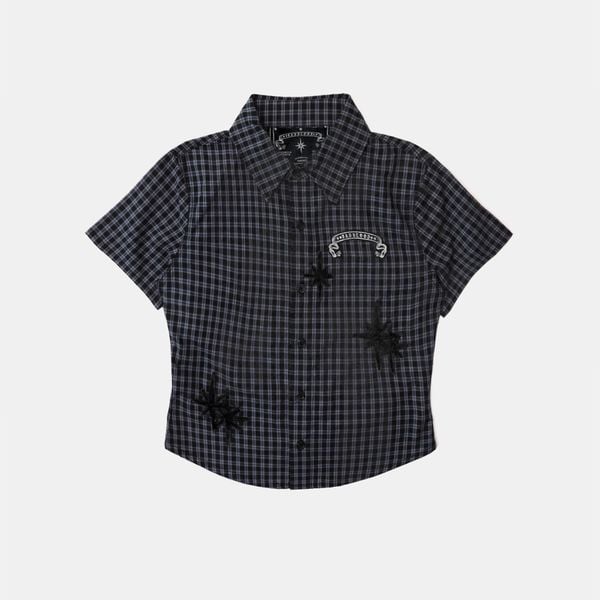 Áo Sơ Mi [Unisex] Badblood - [w-sht25-008] Cosmo Graphic Short Sleeve Shirt Charcoal Blue Check