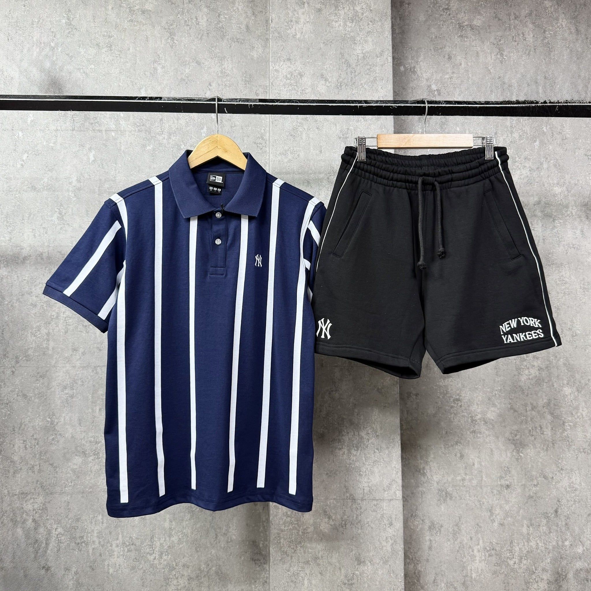  Áo Thun Polo New Era - [Unisex] NY Basic Stripe White/Navy 