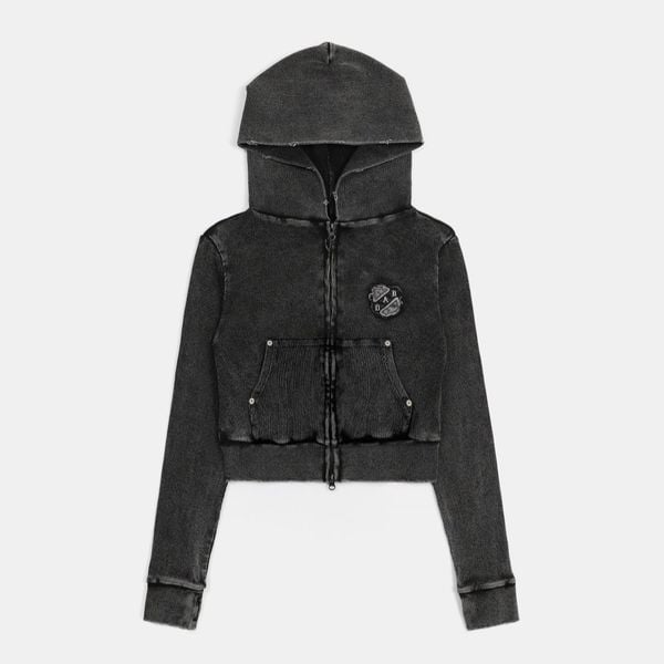 Áo Khoác [Unisex] Badblood - [w-hde25-008] Rusty Denim Hoodie Slim Fit Black