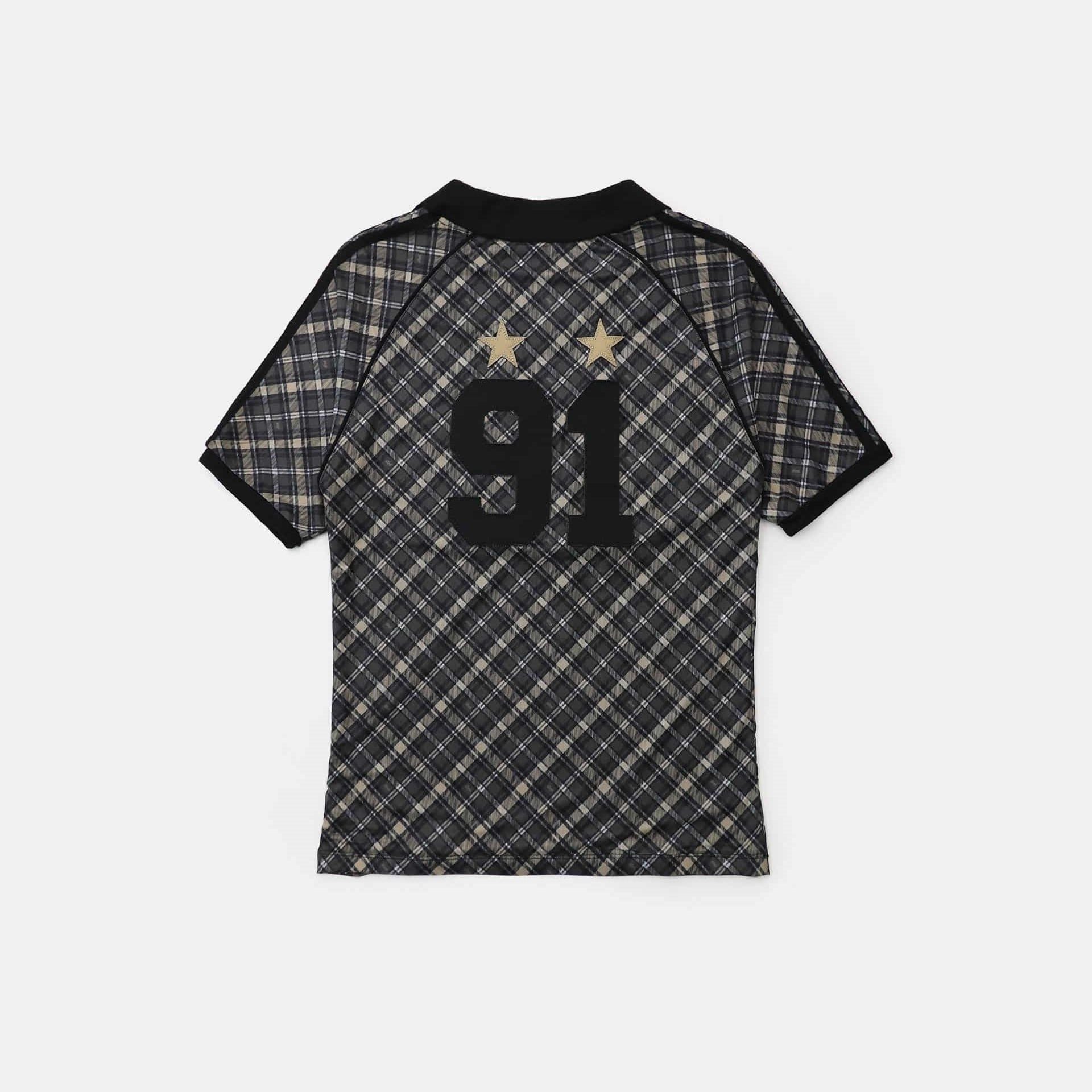  Áo Thun [Unisex] Badblood - [w-tee25-024] Vintage Club V-Neck Check T-Shirt Black 