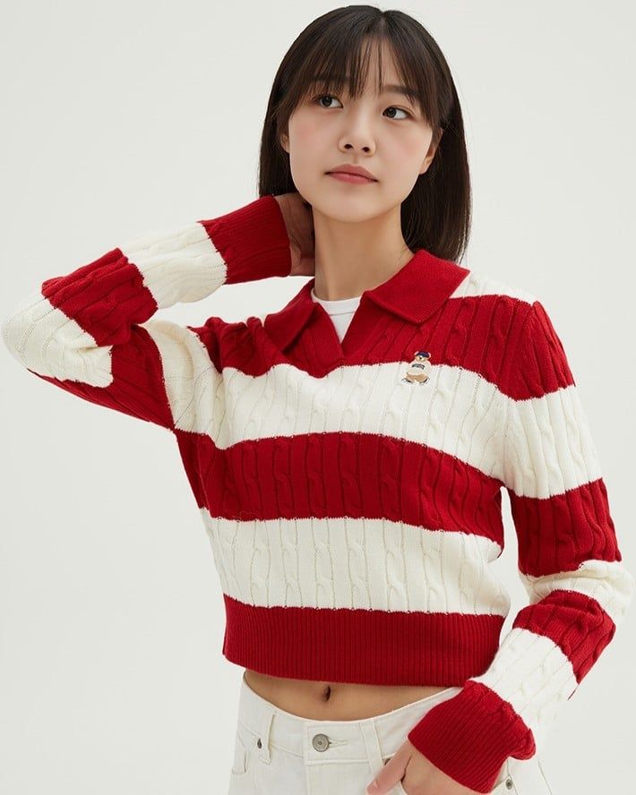  Áo Sweater Crop SPAO [Nữ] - Woody Cable Half-Open Red - SPKWF49G50 