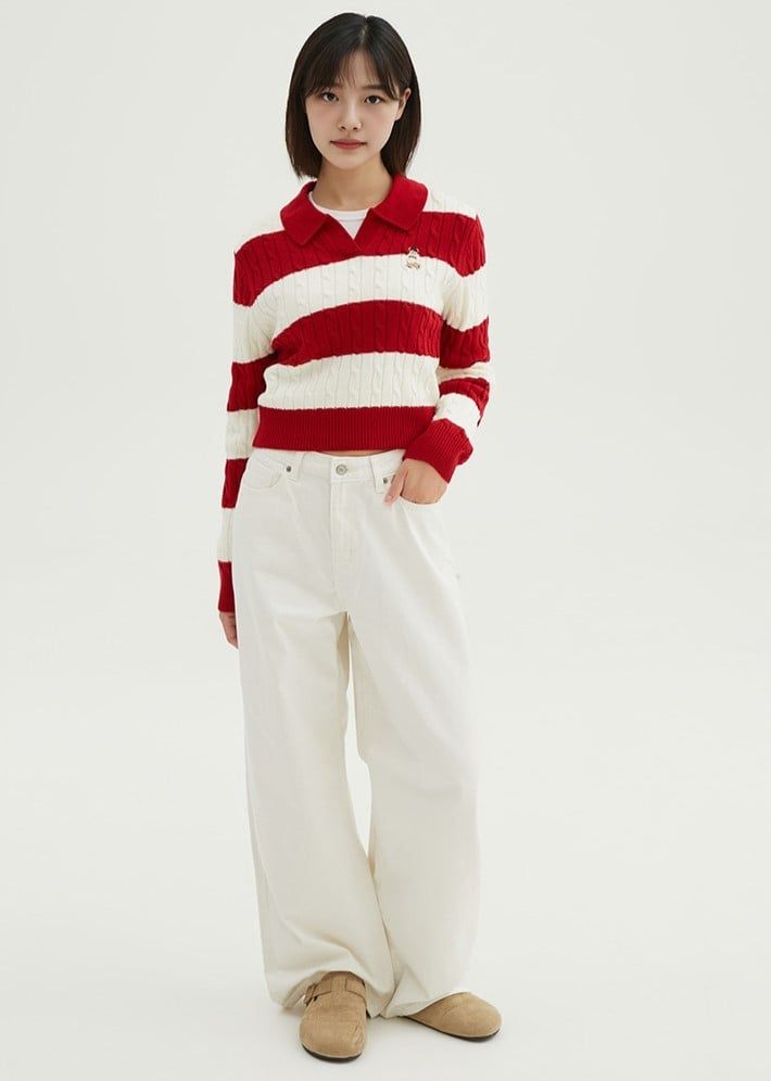  Áo Sweater Crop SPAO [Nữ] - Woody Cable Half-Open Red - SPKWF49G50 
