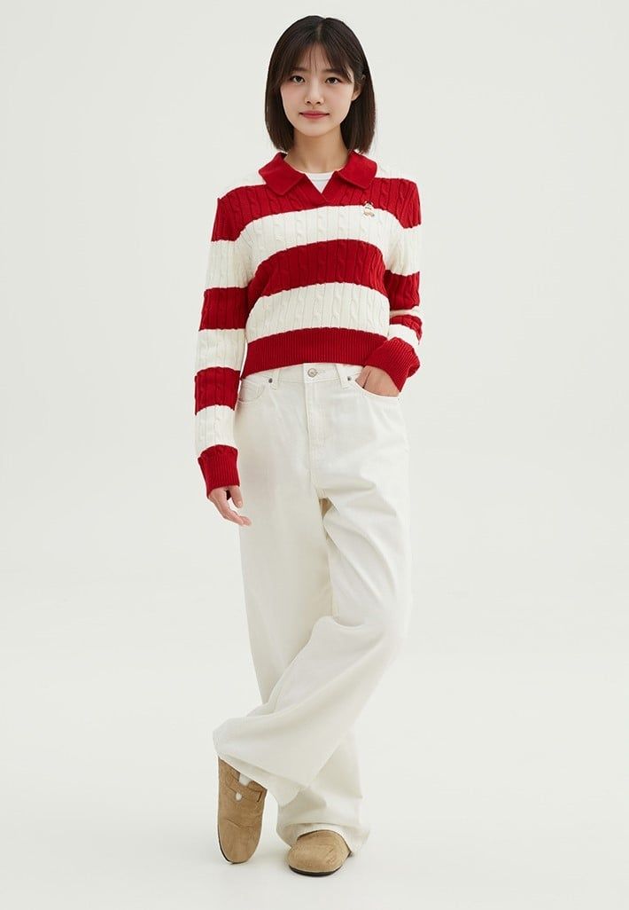  Áo Sweater Crop SPAO [Nữ] - Woody Cable Half-Open Red - SPKWF49G50 