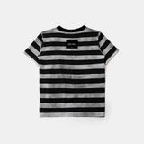  Áo Thun [Unisex] Badblood - [w-tee25-066] Curved Logo Dusty Stripe T-Shirt Black/Grey 