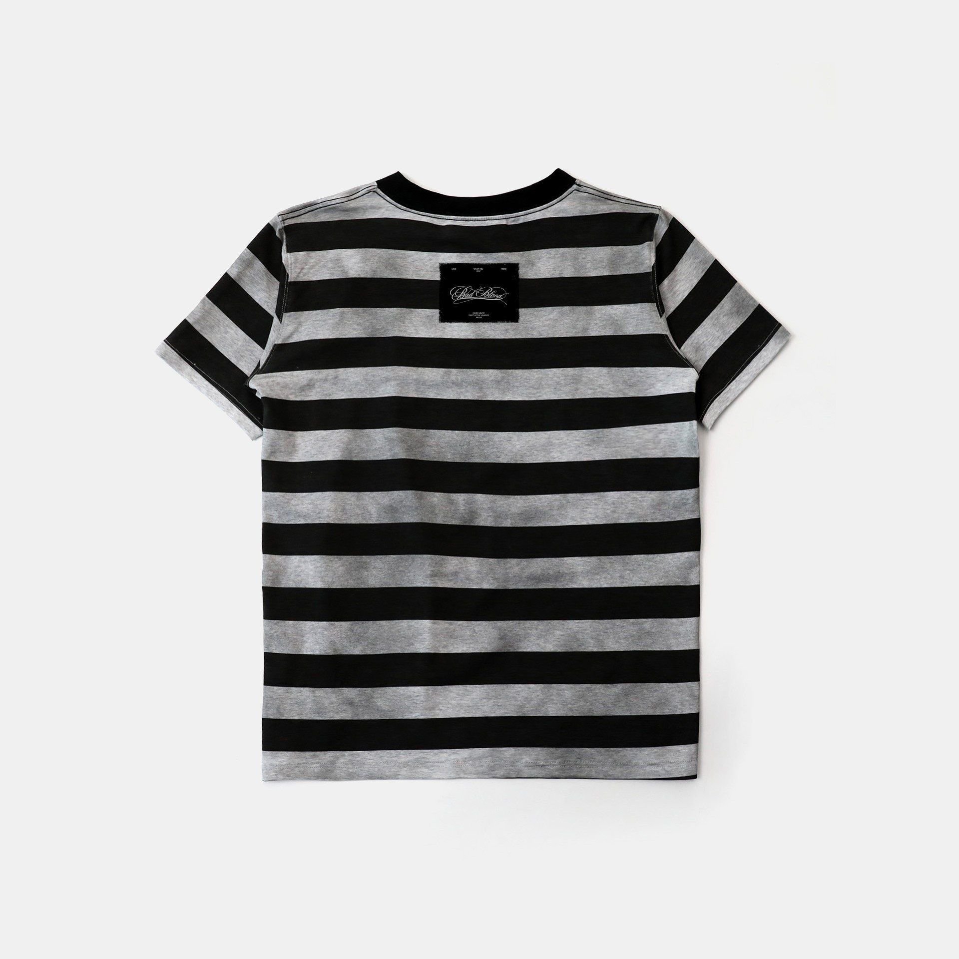  Áo Thun [Unisex] Badblood - [w-tee25-066] Curved Logo Dusty Stripe T-Shirt Black/Grey 
