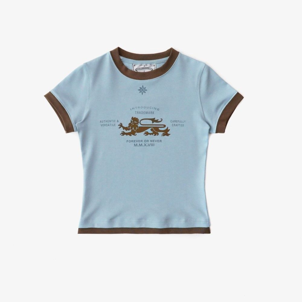  Áo Thun [Unisex] Badblood - [w-tee25-103] Lion Jersey Ringer T-Shirt Light Blue 