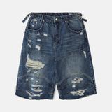  Quần Lửng [Unisex] Badblood - [w-srt25-031] Convex Denim Long Bermuda Pants - Mid Blue 