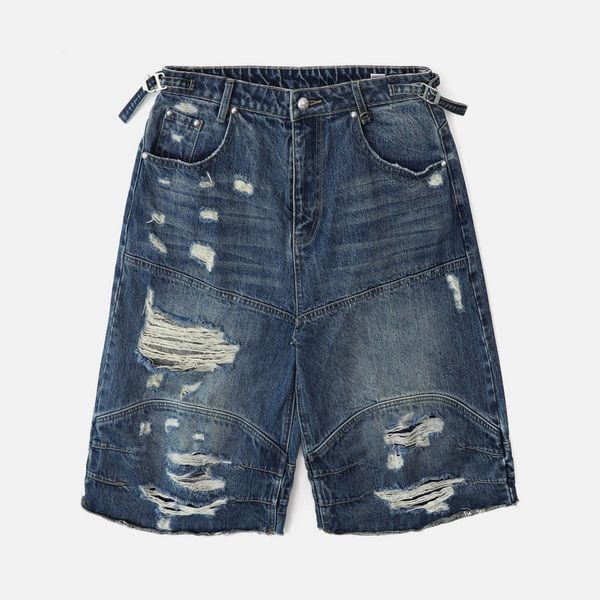 Quần Short [Unisex] Badblood - [w-srt25-031] Convex Denim Long Bermuda Pants - Mid Blue