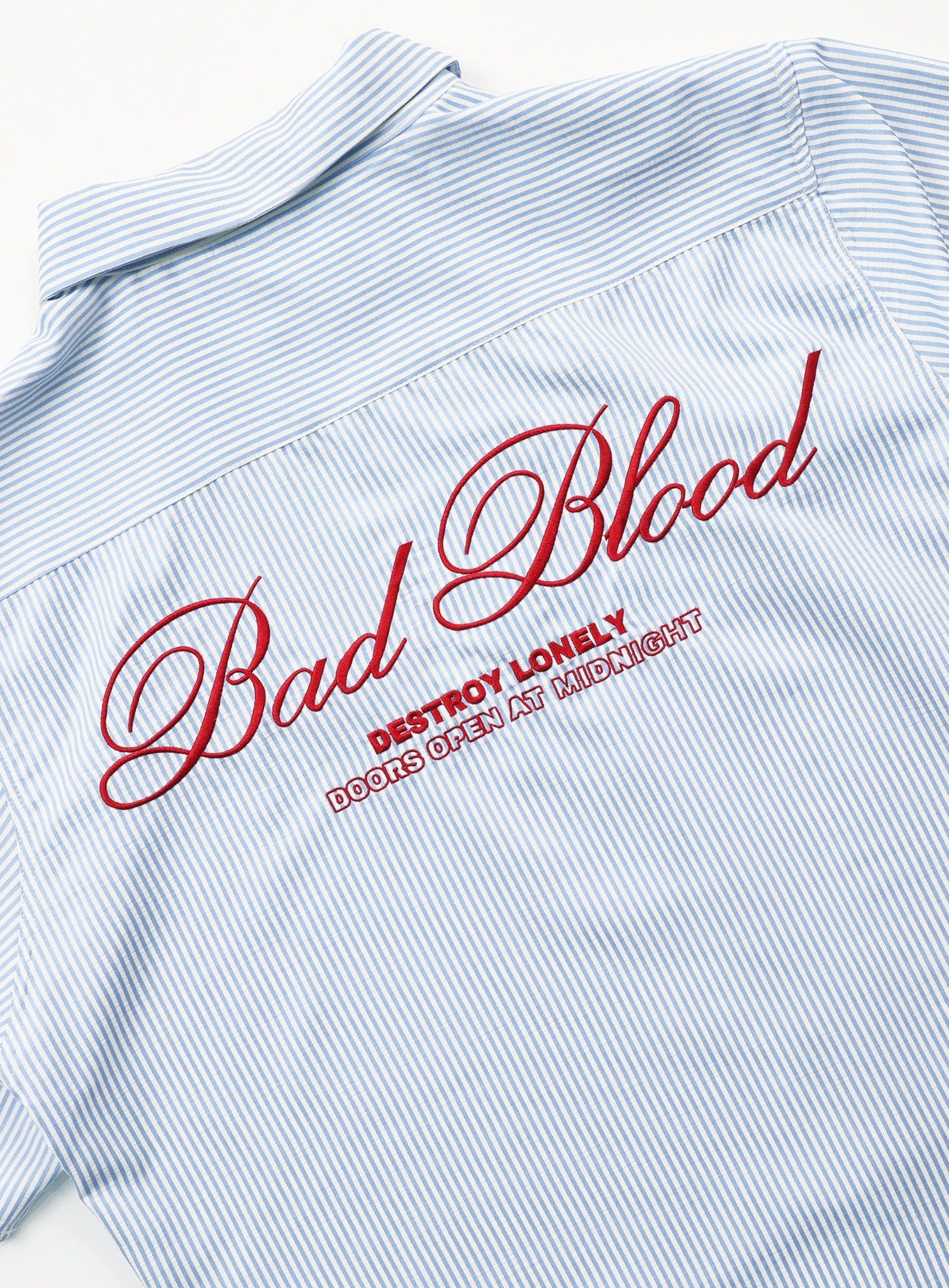  Áo Sơ Mi [Unisex] Badblood - [w-sht24-014] Classic Logo Short Sleeve Shirt Blue/Stripes 