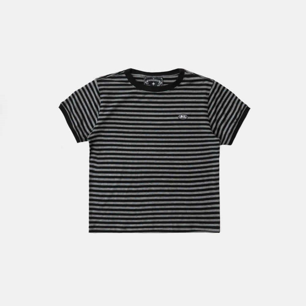  Áo Thun [Unisex] Badblood - [w-tee25-102] Tiny Logo Jersey Ringer T-Shirt Black/Stripe 
