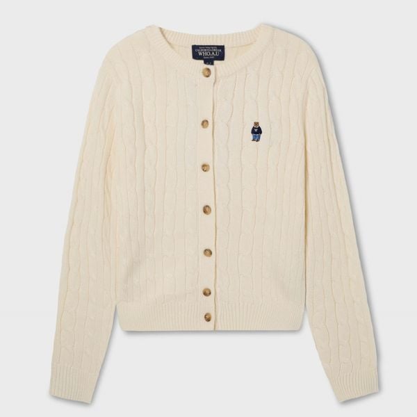 Áo Cardigan WHOAU [Nữ]- Steve Cable Cardigan Cream - WHCKF4901F
