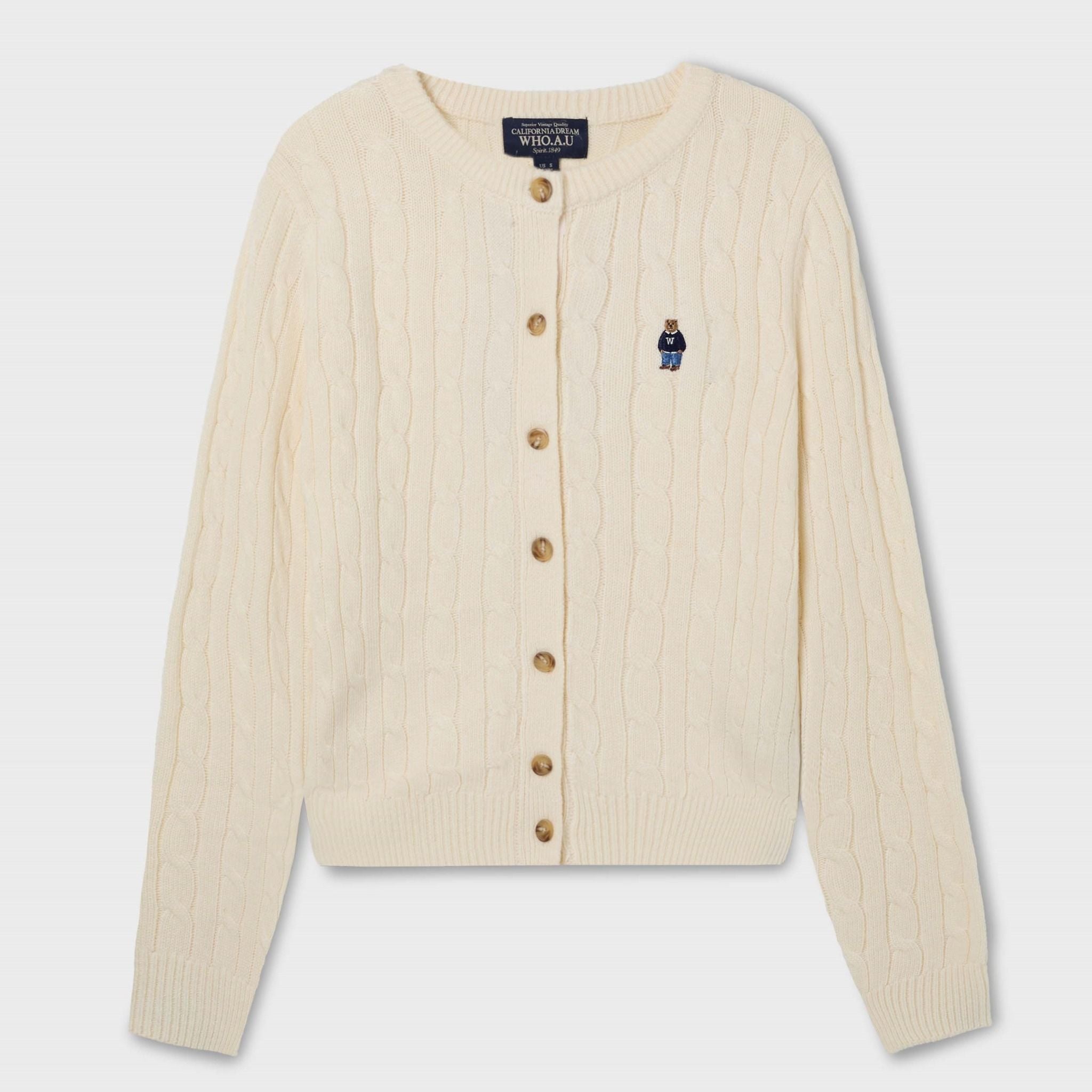 Áo Cardigan WHOAU [Nữ]- Steve Cable Cardigan Cream - WHCKF4901F 
