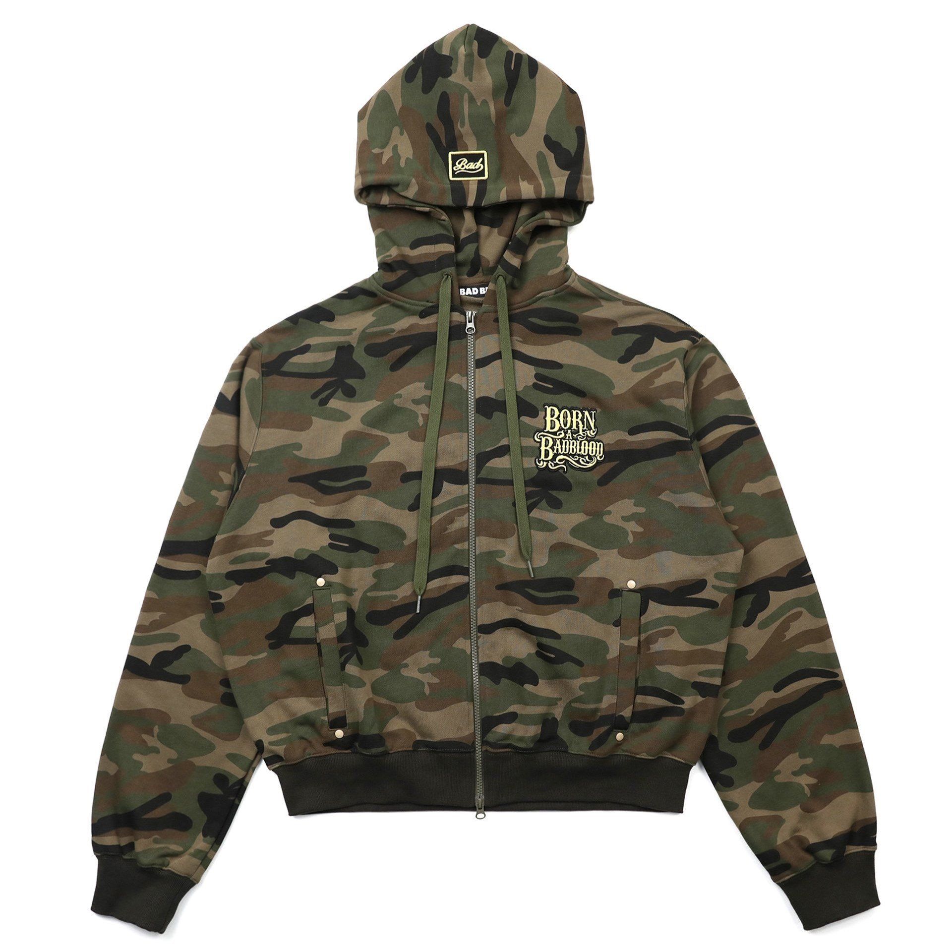  Áo Khoác [Unisex] Badblood - [w-hde24-027] Camo Hooded ZipUp Military 