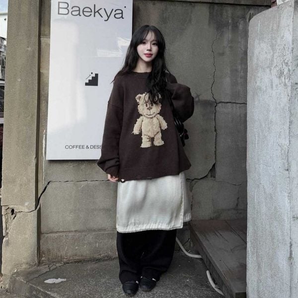 Áo Len ADLV Distressed Bear Knit Brown