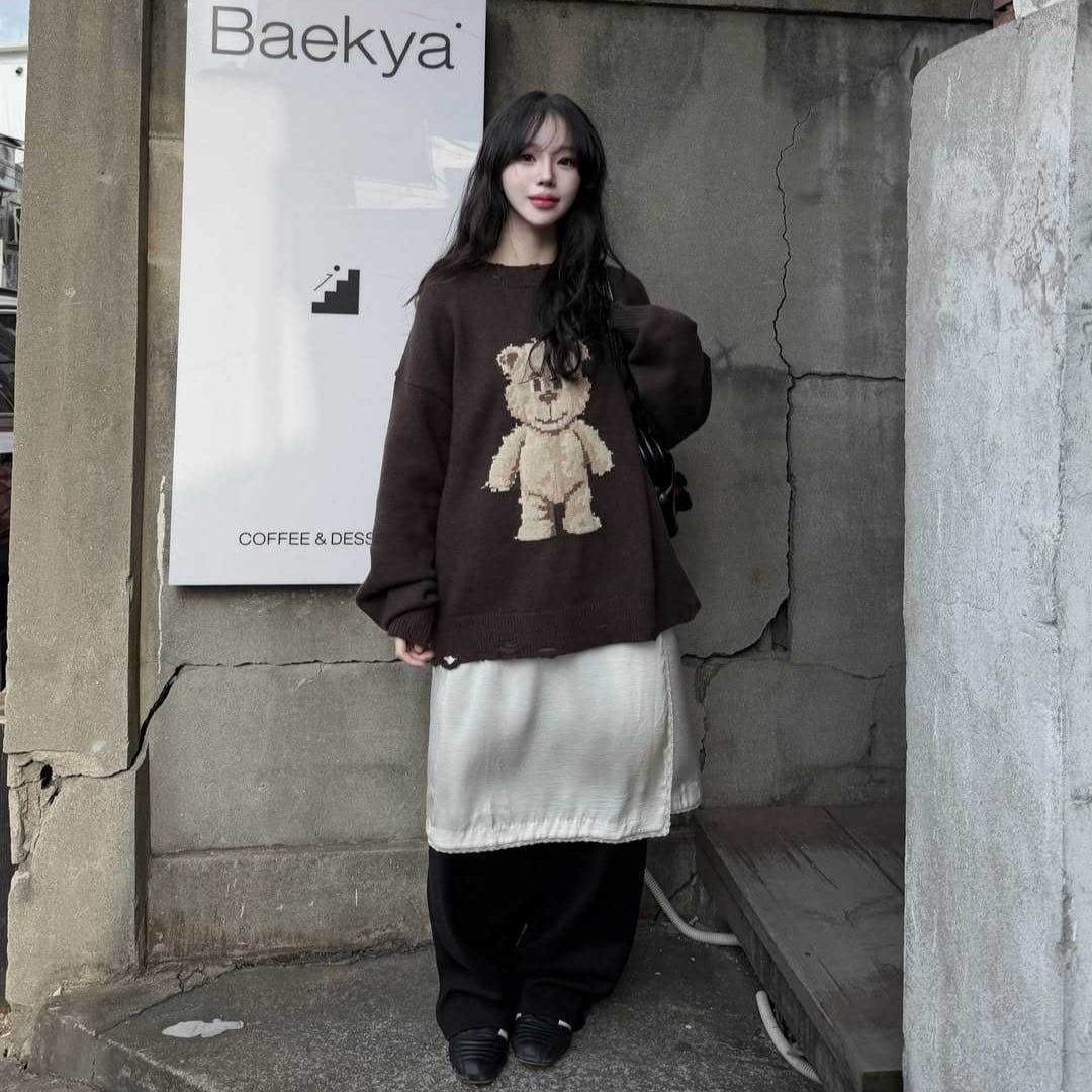  Áo Len ADLV Distressed Bear Knit Brown 