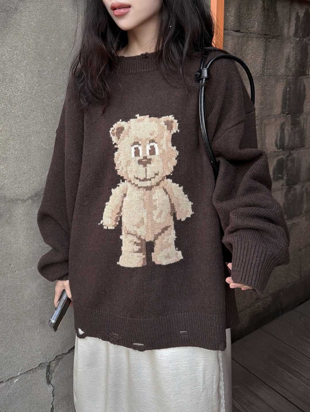  Áo Len ADLV Distressed Bear Knit Brown 