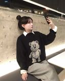  Áo Len ADLV Distressed Bear Knit Black 