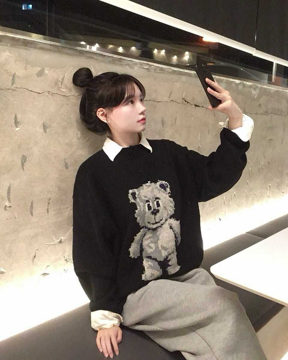  Áo Len ADLV Distressed Bear Knit Black 