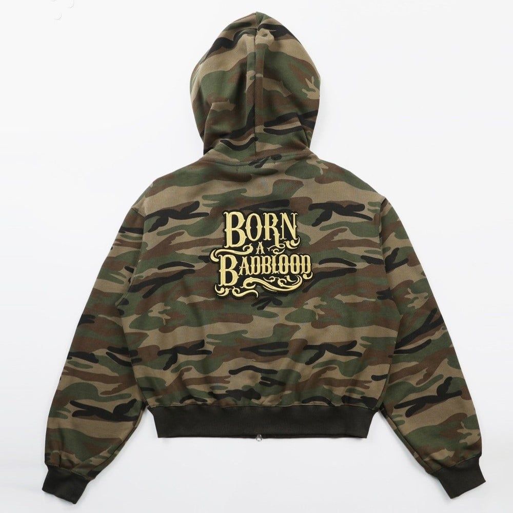  Áo Khoác [Unisex] Badblood - [w-hde24-027] Camo Hooded ZipUp Military 