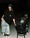  Áo Thun [Unisex] Badblood - [w-tee25-124] Cosmo Print Distressed Pocket T-Shirt - Black 