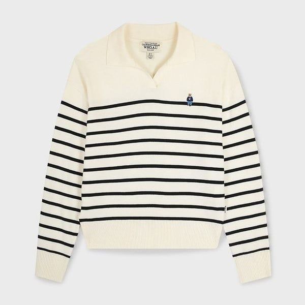 Áo Sweater Whoau [Nữ] - Steve Open Collar Stripe Pullover - WHKAG2343F 